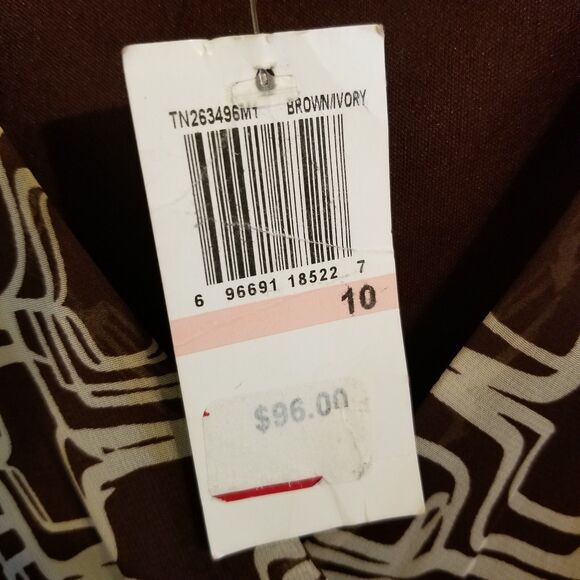 Connected Apparel Size 10 Women's Brown Ivory Geometric Sleeveless Halter Dress - Picture 6 of 8